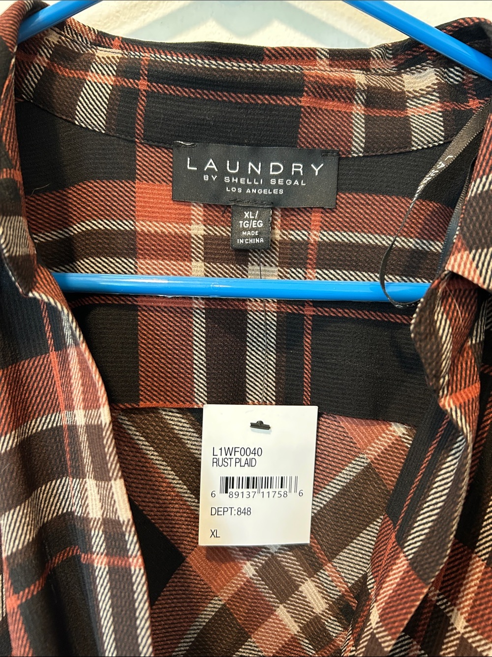 Laundry By Shelli Segal Rust, Black & Cream Plaid Button-Up Blouse - Picture 2 of 7